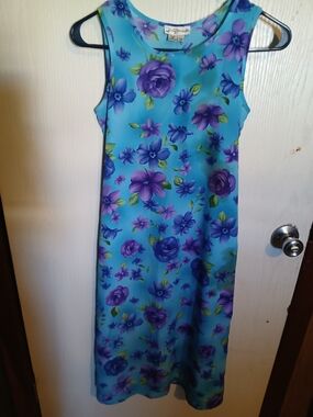 Michele Teal Shift Dress with Purple Floral Print